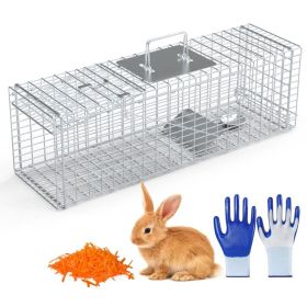 Live Animal Trap Cage 27x7.5x8in Folding Catch And Release Steel Humane Cat Trap For Racoons Stray Cats Rabbits Beavers Hedgehogs Chipmunk Small (Option: silver)
